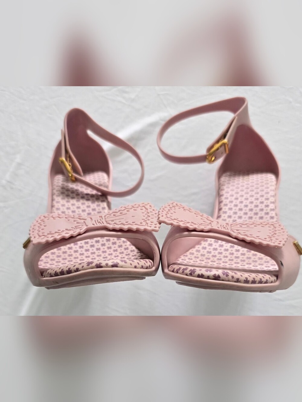 MELISSA Mermaid Pink Jelly Heels Women's Size 8 M Ankle Strap Peep Toe Shoes - Picture 10 of 12